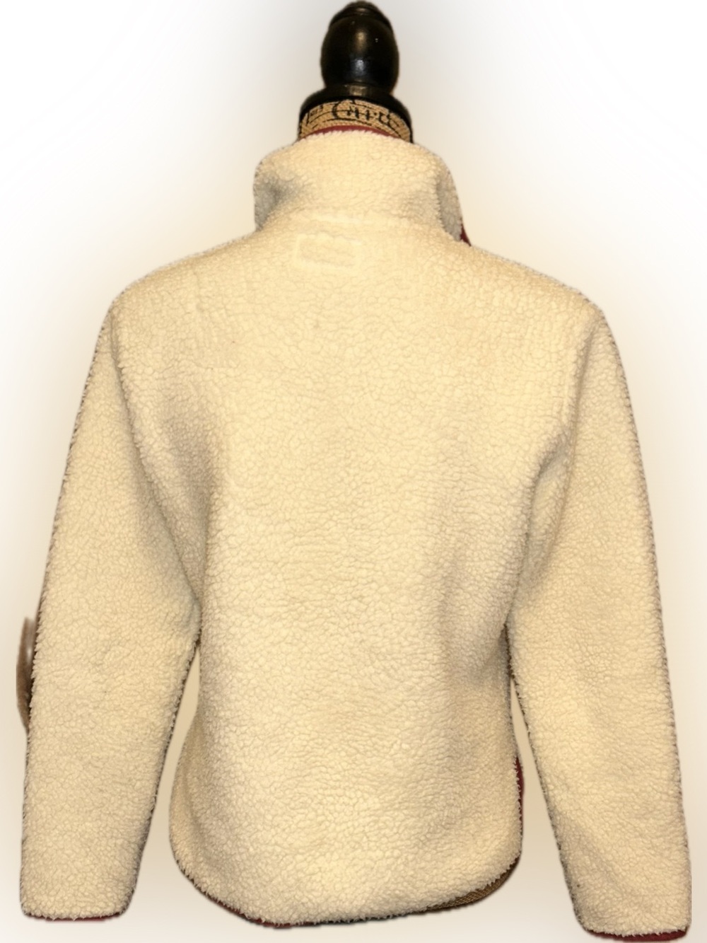 Marine Layer Corbet Cream Sherpa Teddy 1/4 Zip Sweater Jacket Red Orange Trim S - Picture 5 of 9